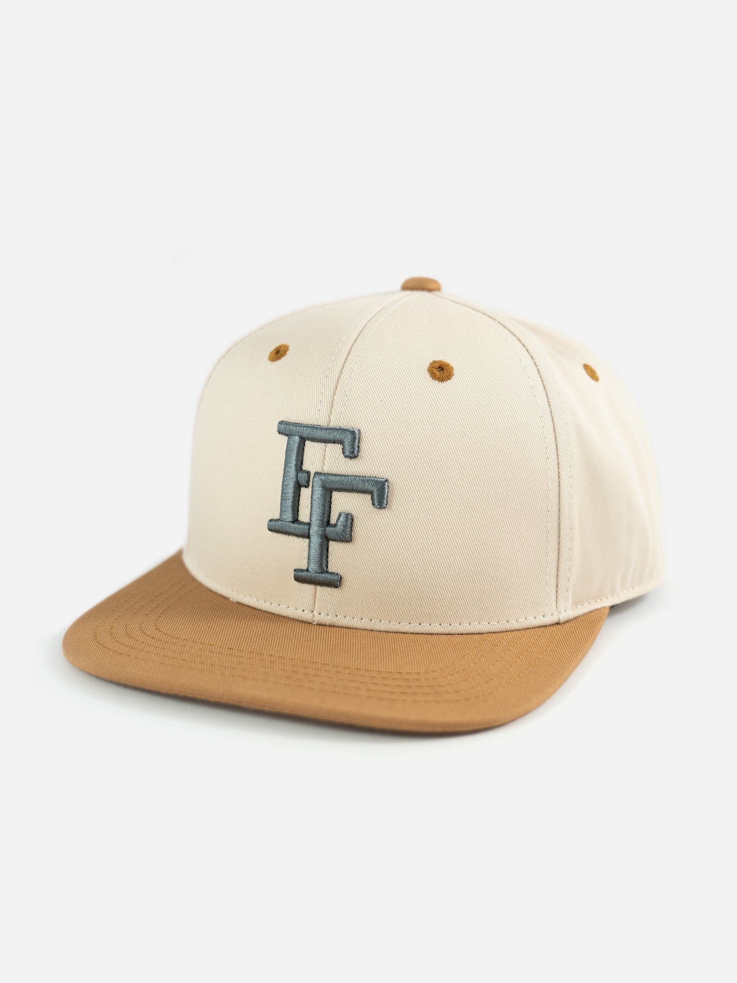 Snapback EF in beige und braun mit grauer Stickerei