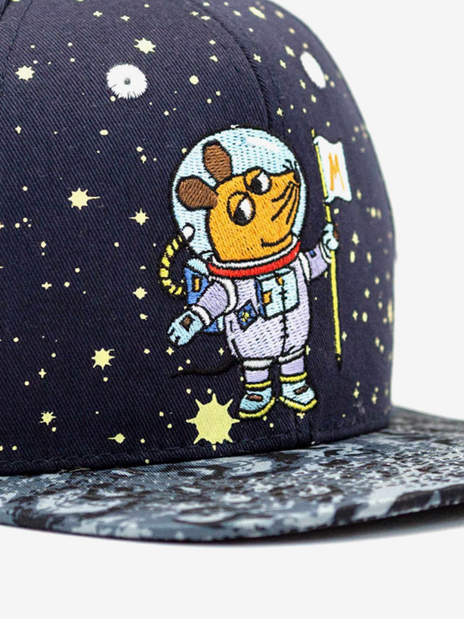Die Maus Space Basecap Snapback Detailansicht Stickerei Front