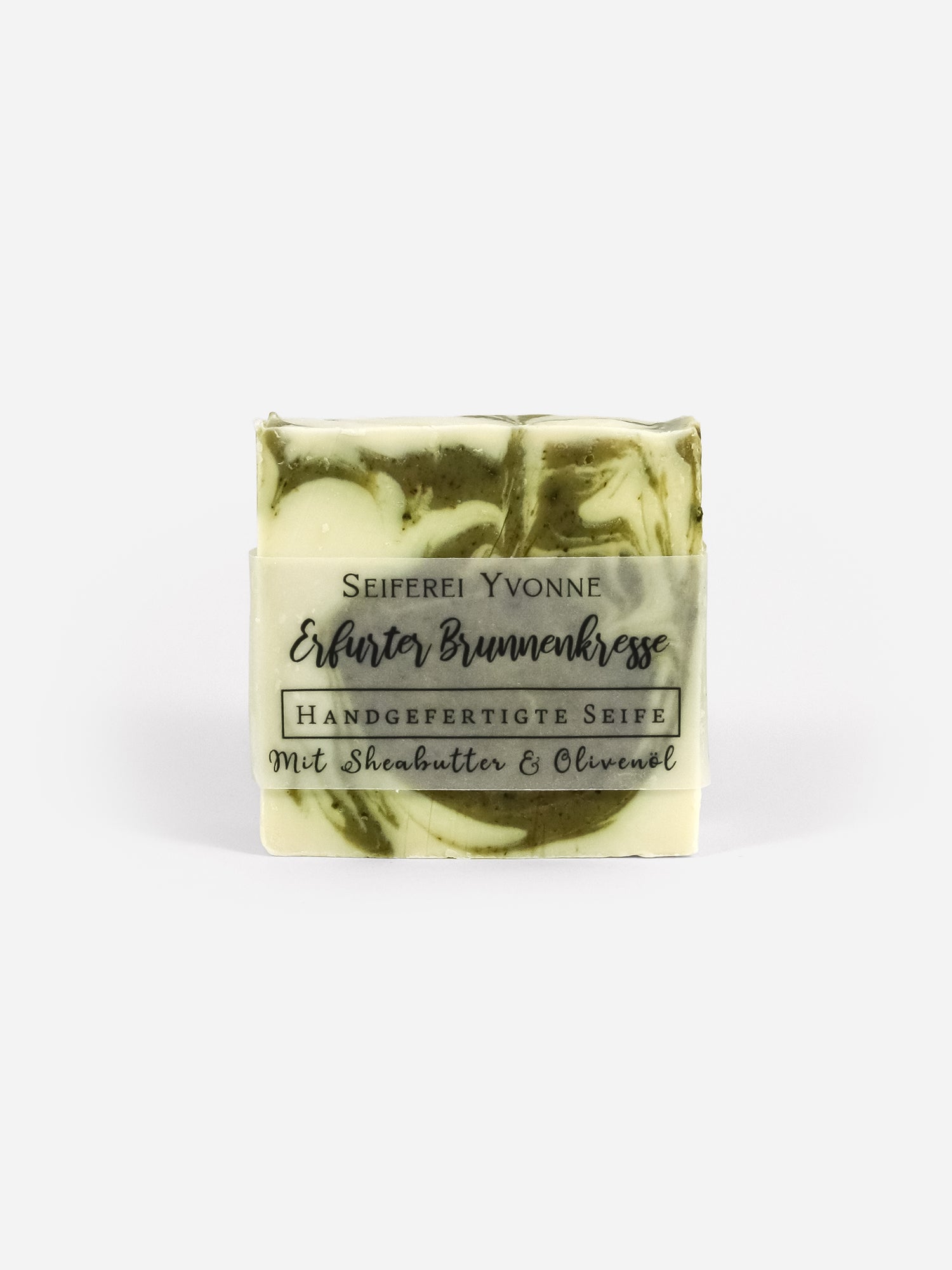 Handgefertigte Brunnenkresse Seife 100g mit Sheabutter & Olivenöl, Frontalansicht