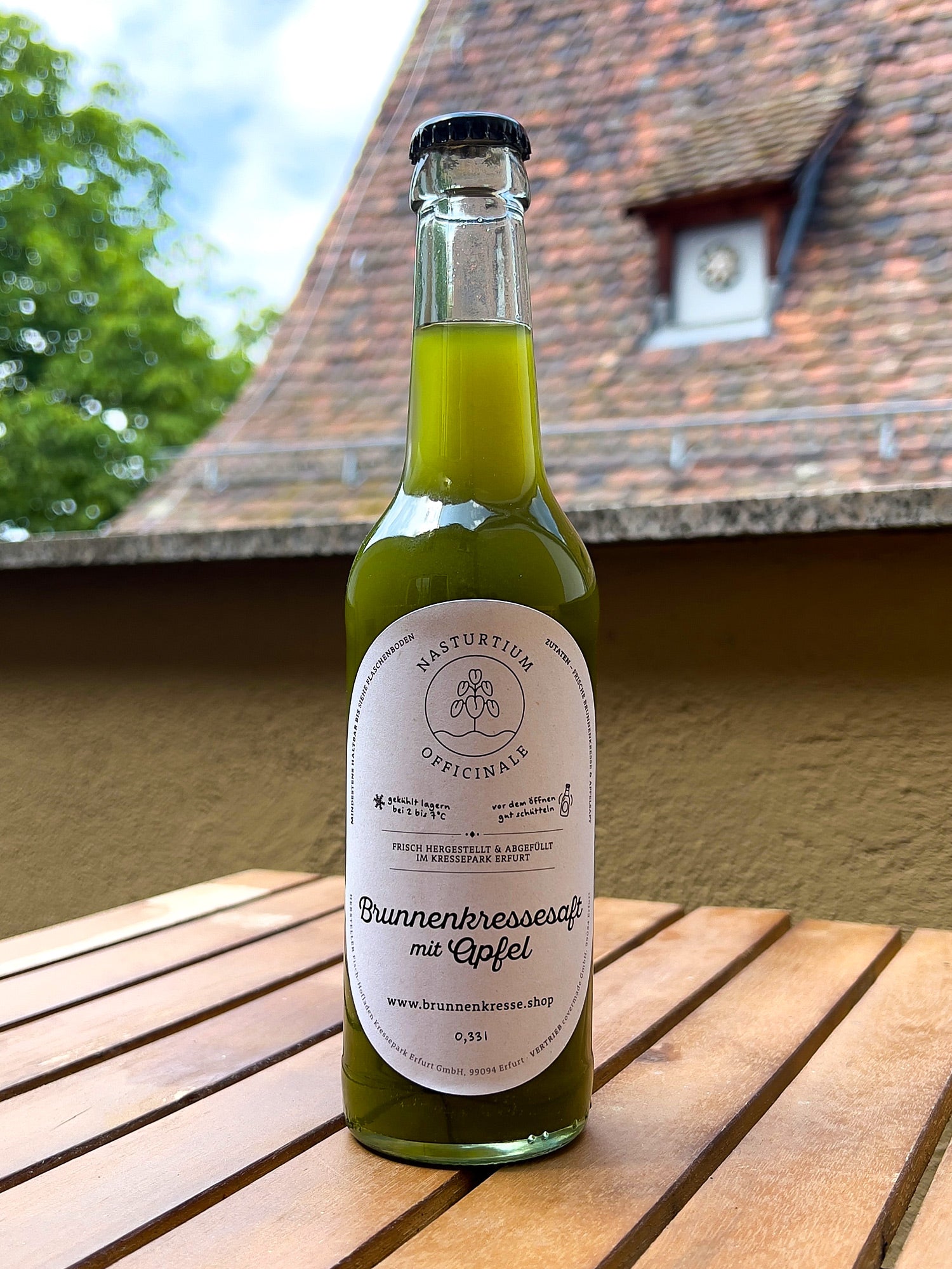 Frischer Brunnenkressesaft mit Apfel in der 0,33l Flasche