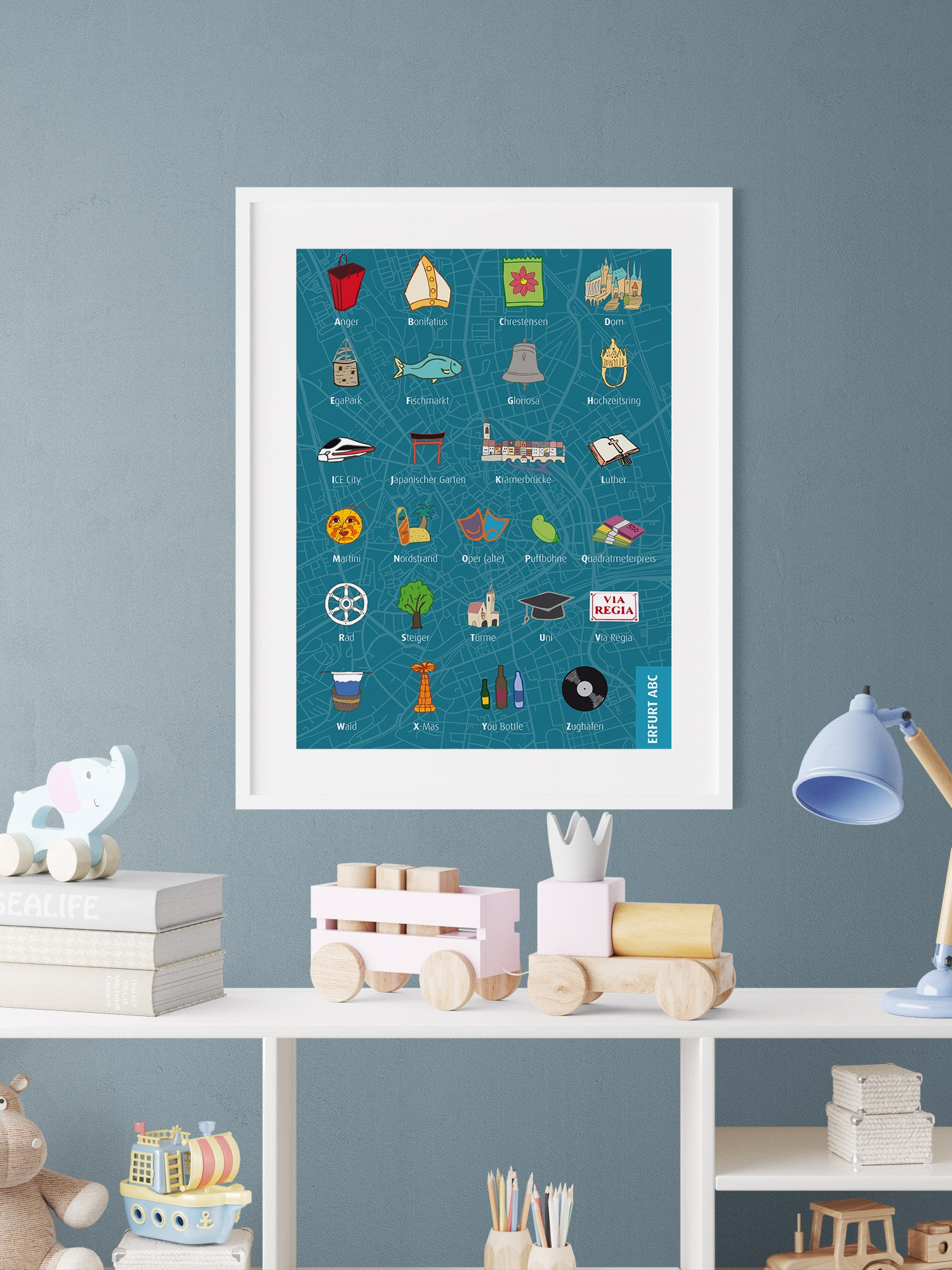Poster Erfurt ABC 60cm x 40cm gerahmt an der Wand