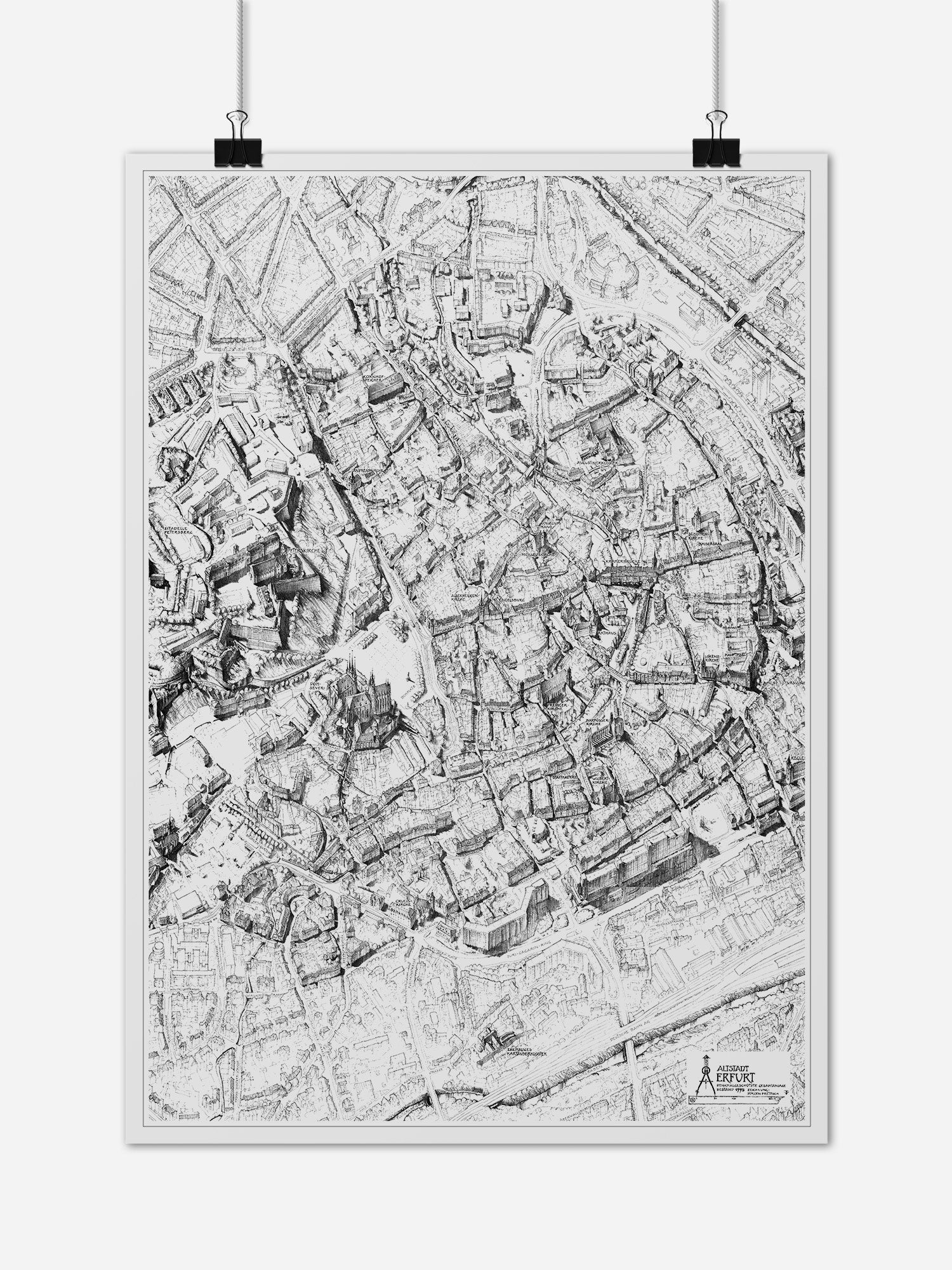 Poster Bleistiftzeichnung Altstadt Erfurt hängend