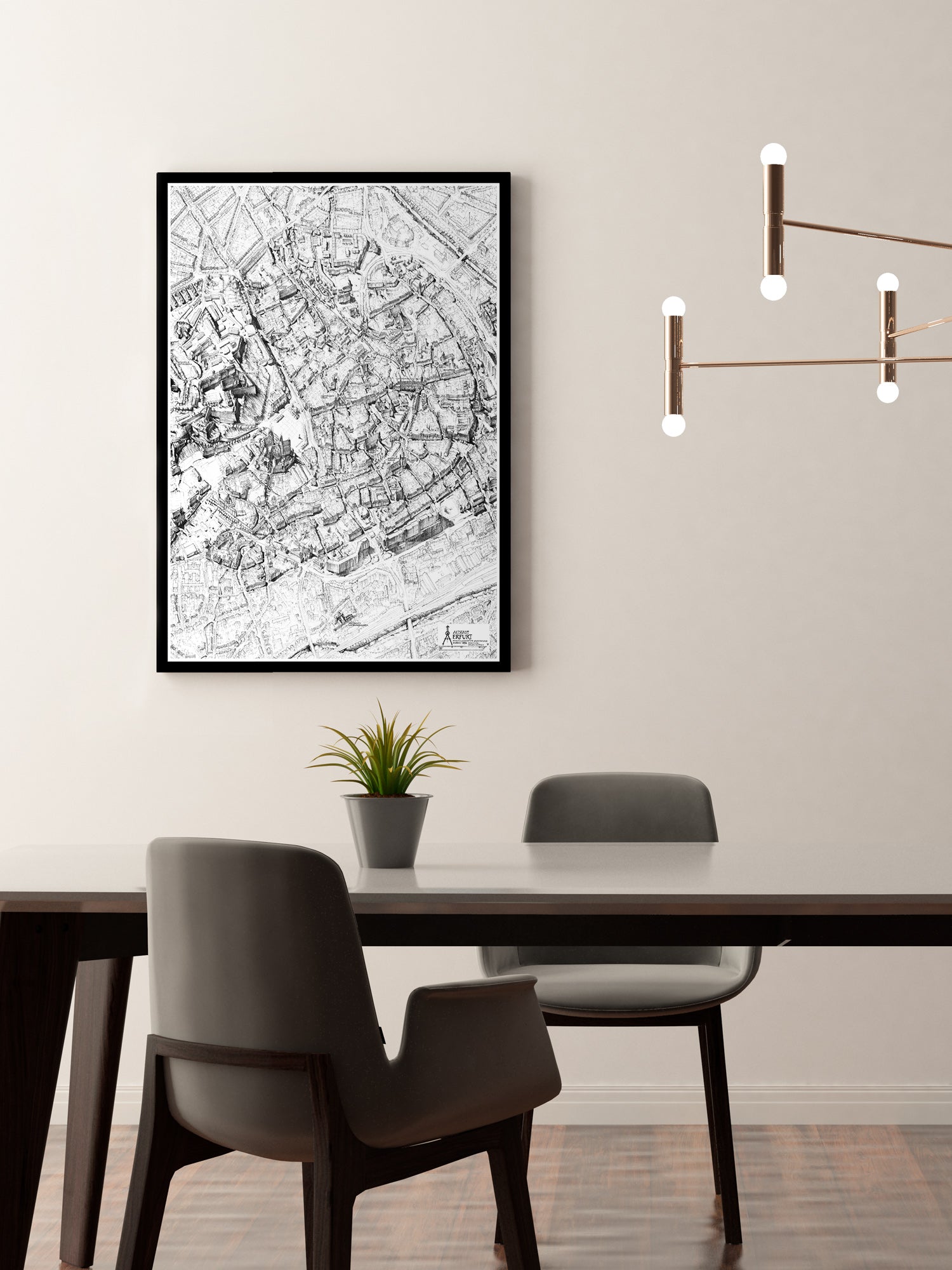 Poster Bleistiftzeichnung Altstadt Erfurt gerahmt an der Wand hängend