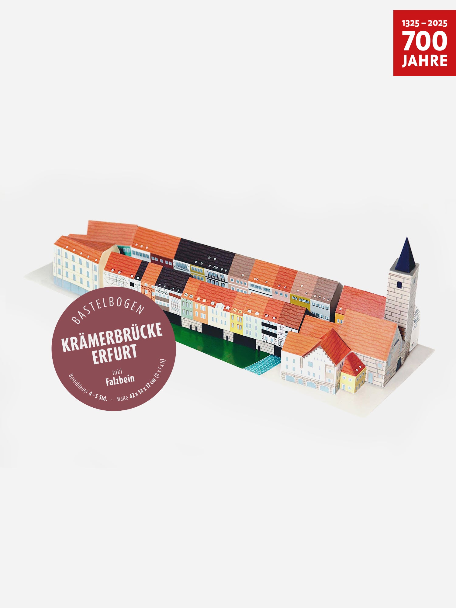 Aufgebauter Bastelbogen 700 Jahre steinerne Krämerbrücke in Erfurt aus Papier