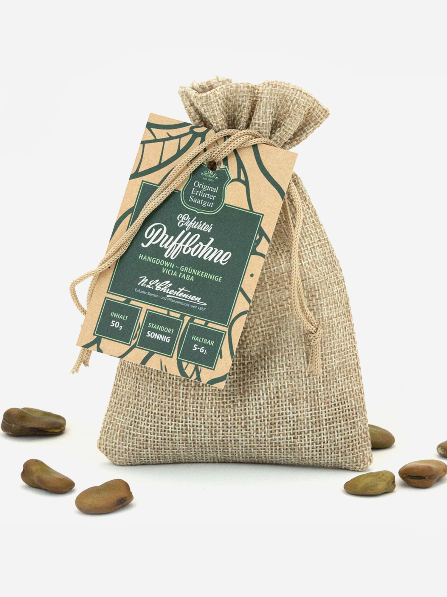 Nahaufnahme Puffbohne im Säckchen