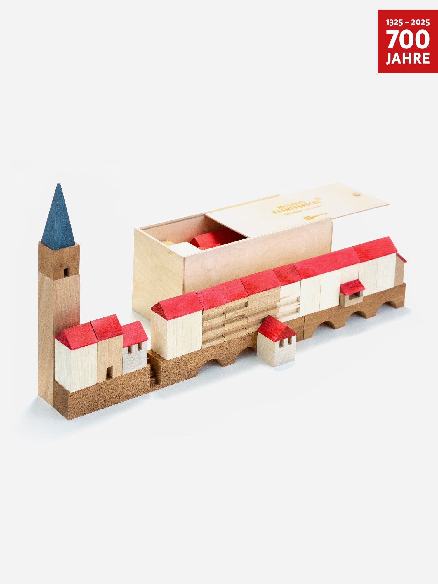 Krämerbrücke in der Box als Holzbausatz Gesamtansicht mit Box