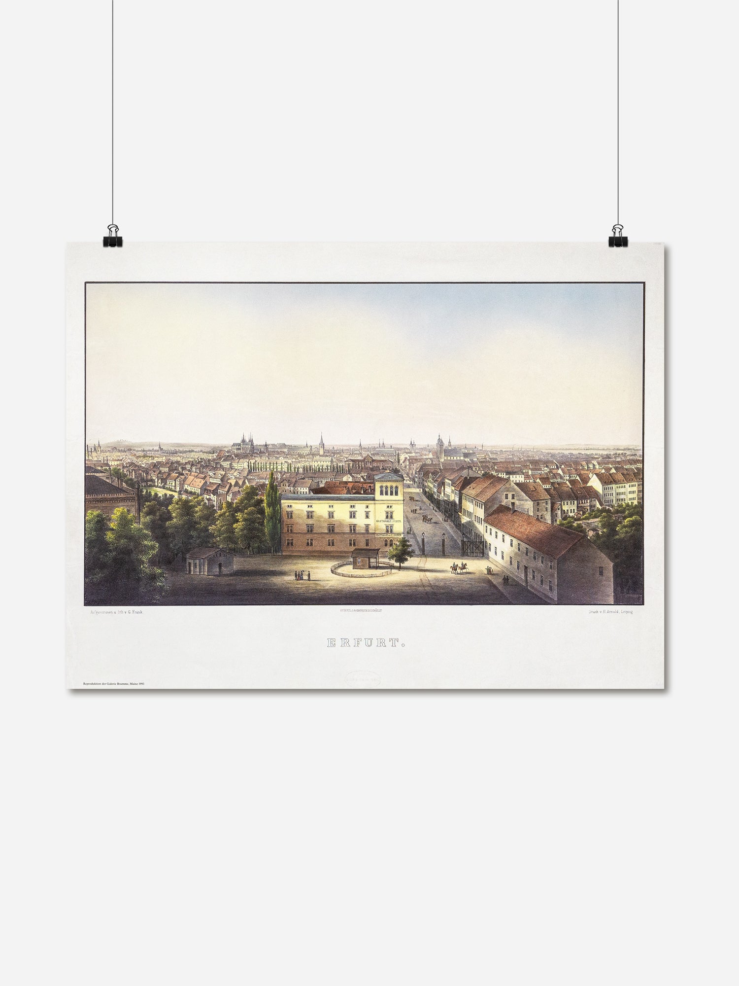 Historisches Poster 40cm x 60cm Blick über Erfurt G. Frank hängend