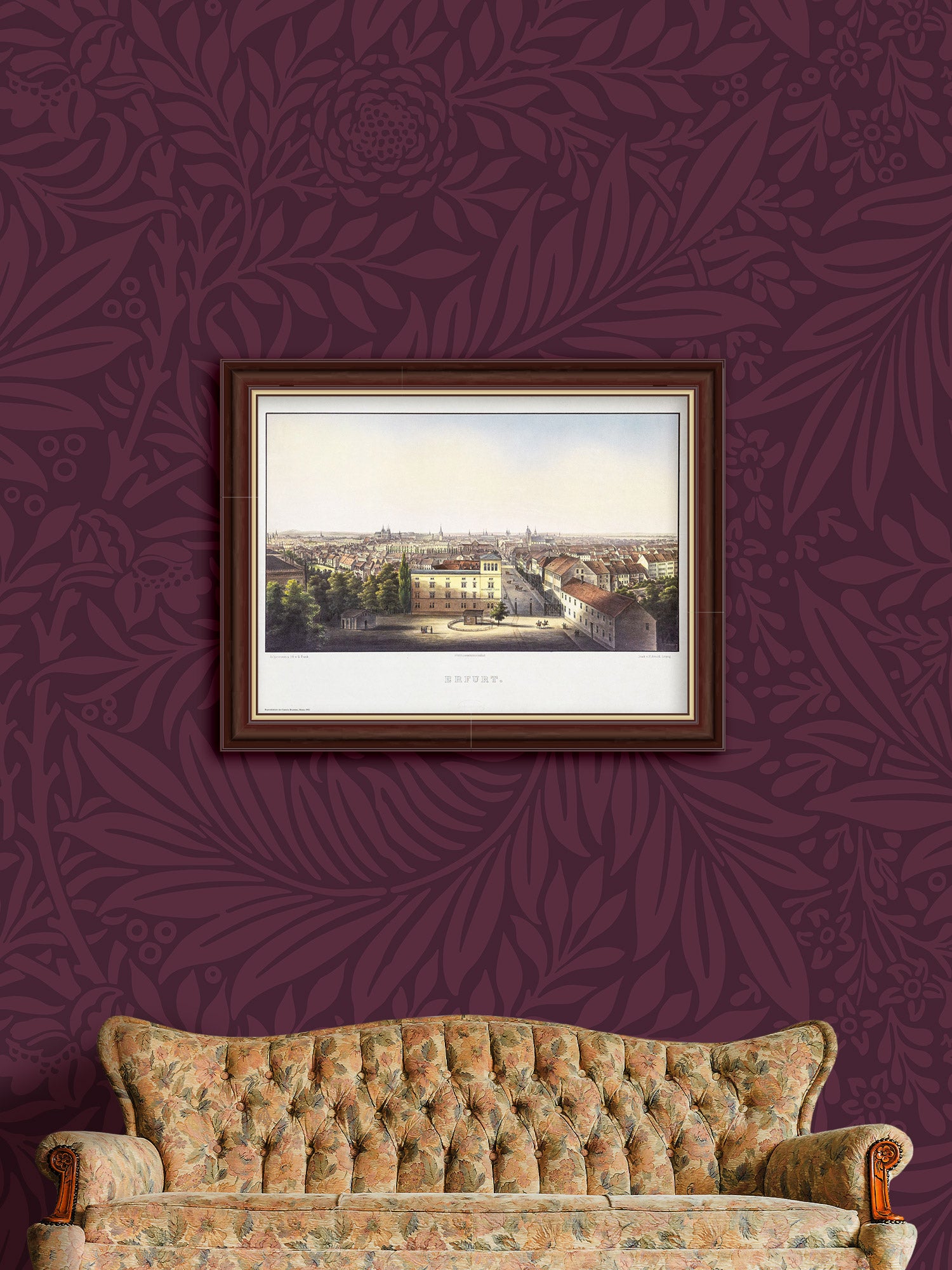 Historisches Poster Blick über Erfurt an der Wand hängend