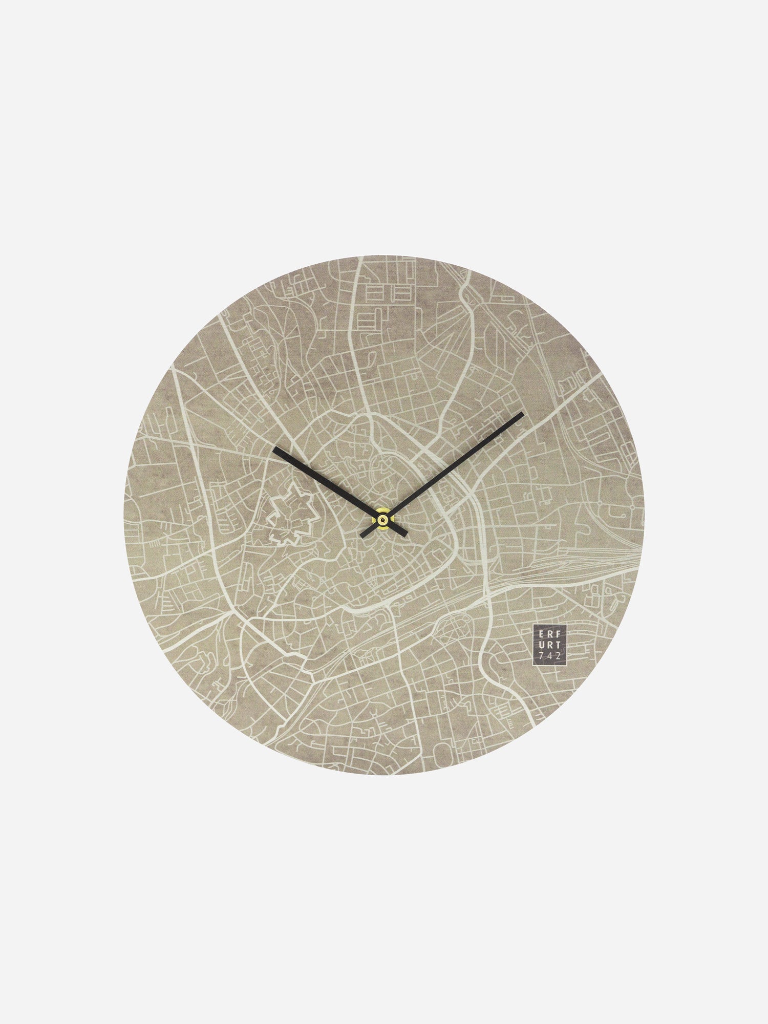 Wanduhr mit Automatik Uhrwerk Stadtplan Erfurt Beton 30 cm Nahansicht