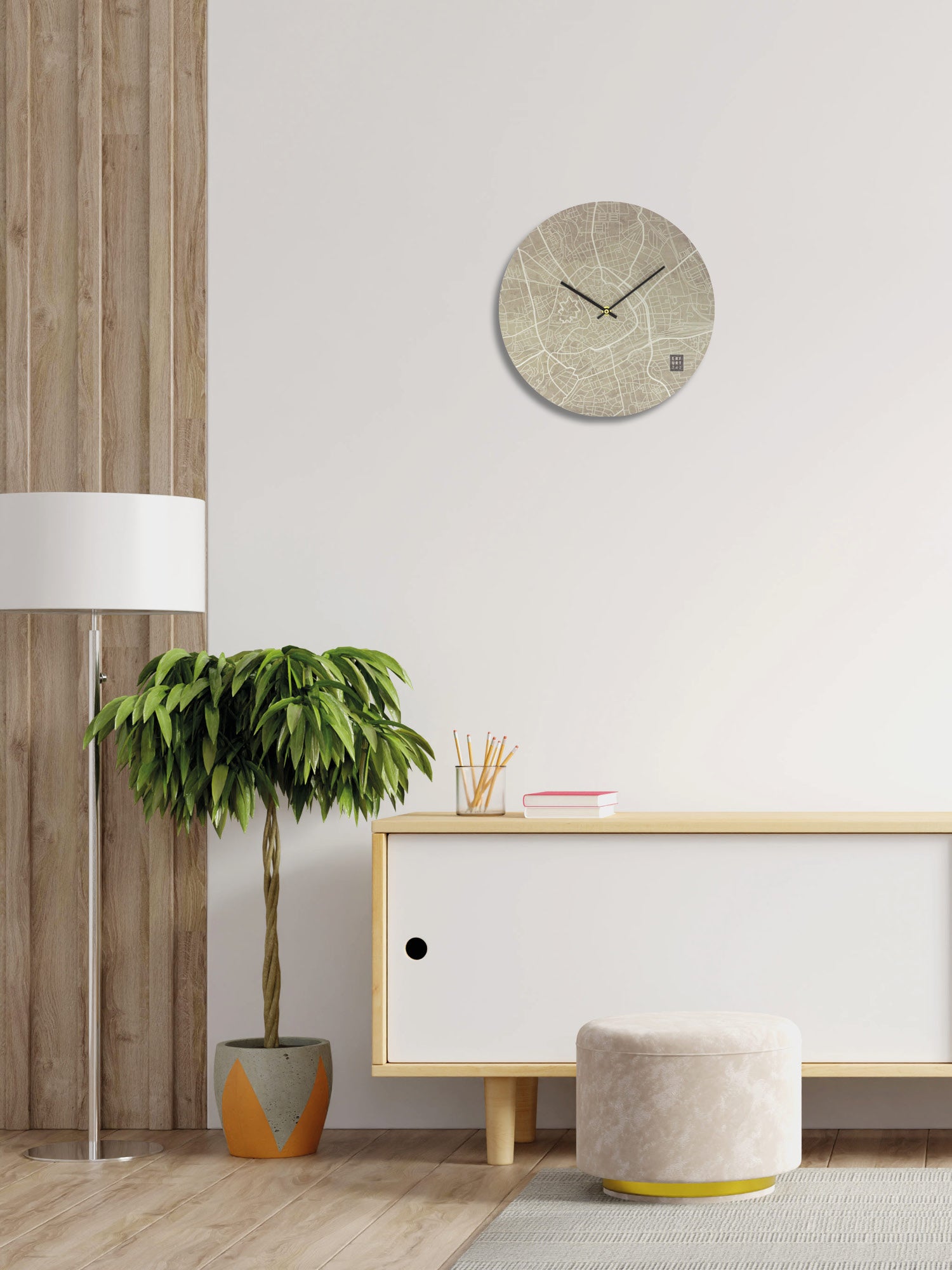 Wanduhr mit Automatik Uhrwerk Stadtplan Erfurt 30 cm Beton in Arbeitszimmer