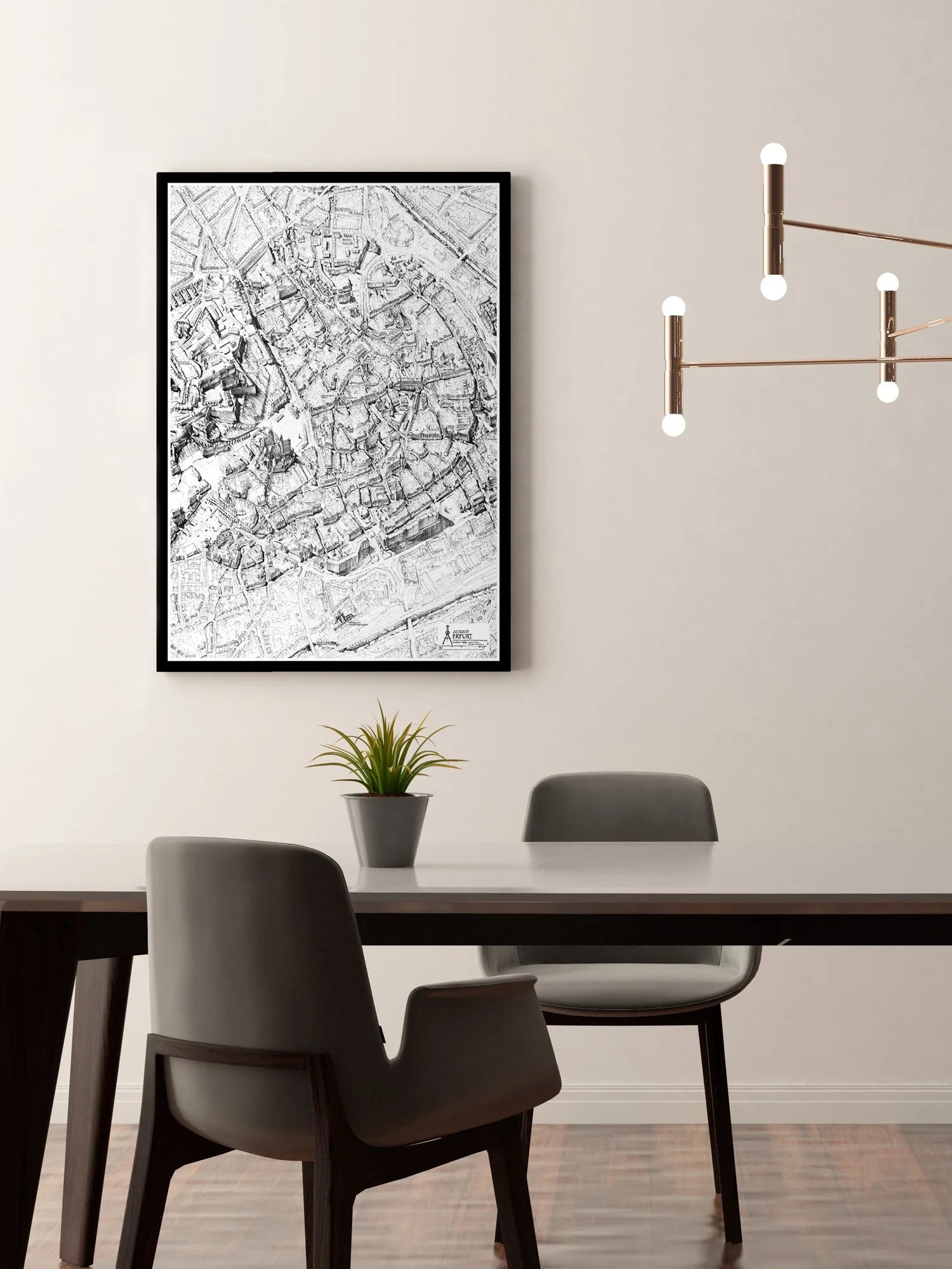 Poster Bleistiftzeichnung Altstadt Erfurt gerahmt an der Wand hängend