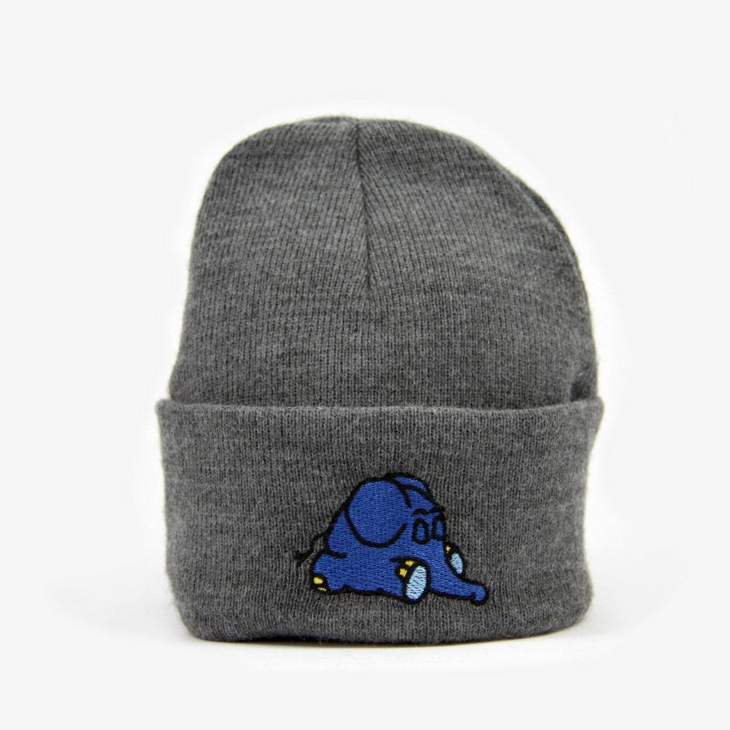 Grauer Beanie Kids Elefant Nap mit gesticktem schlafendem Elefant