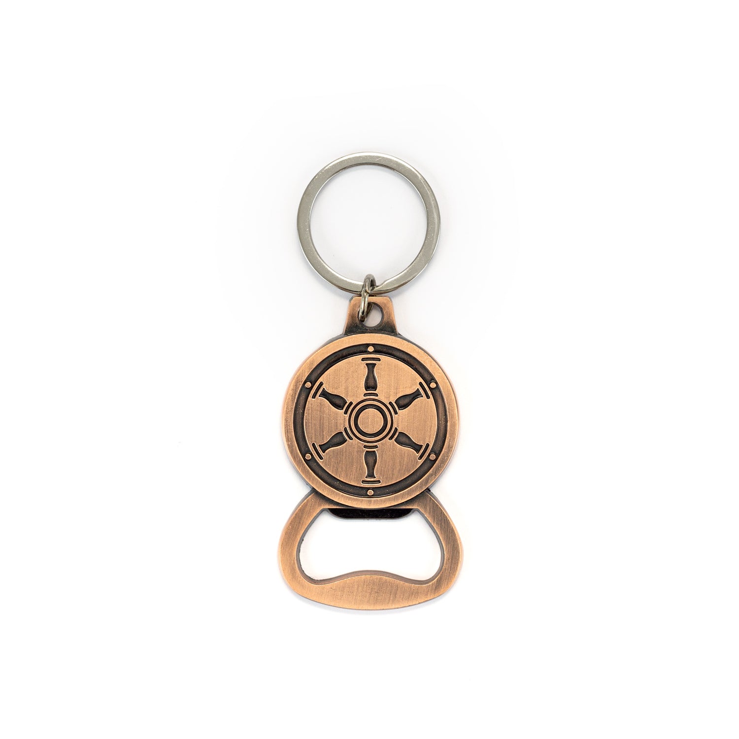 Flaschenöffner und Schlüsselanhänger Erfurter Rad antikes Kupfer