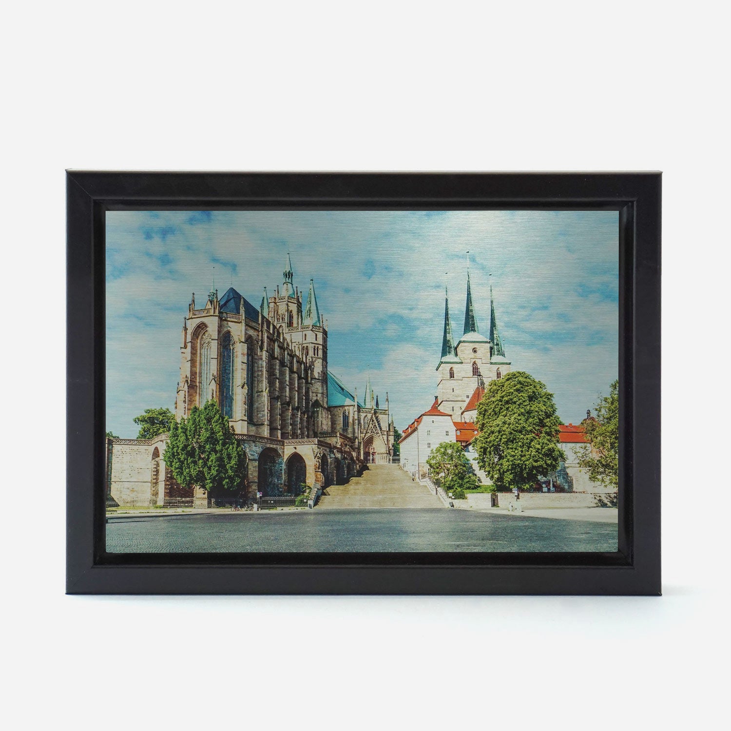 Wandbild aus Metall Dom und St. Severi in Erfurt 13cm x 18cm mit schwarzem Rahmen