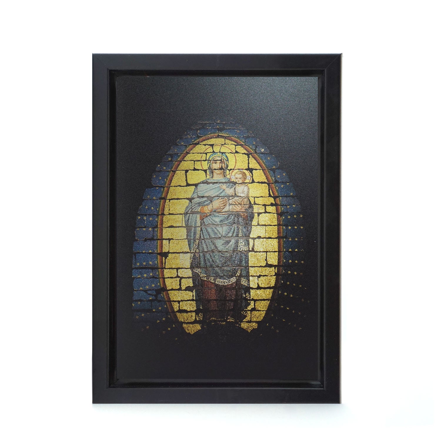 Wandbild Hochformat Marienmosaik aus dem Dom Erfurt in schwarzem Rahmen