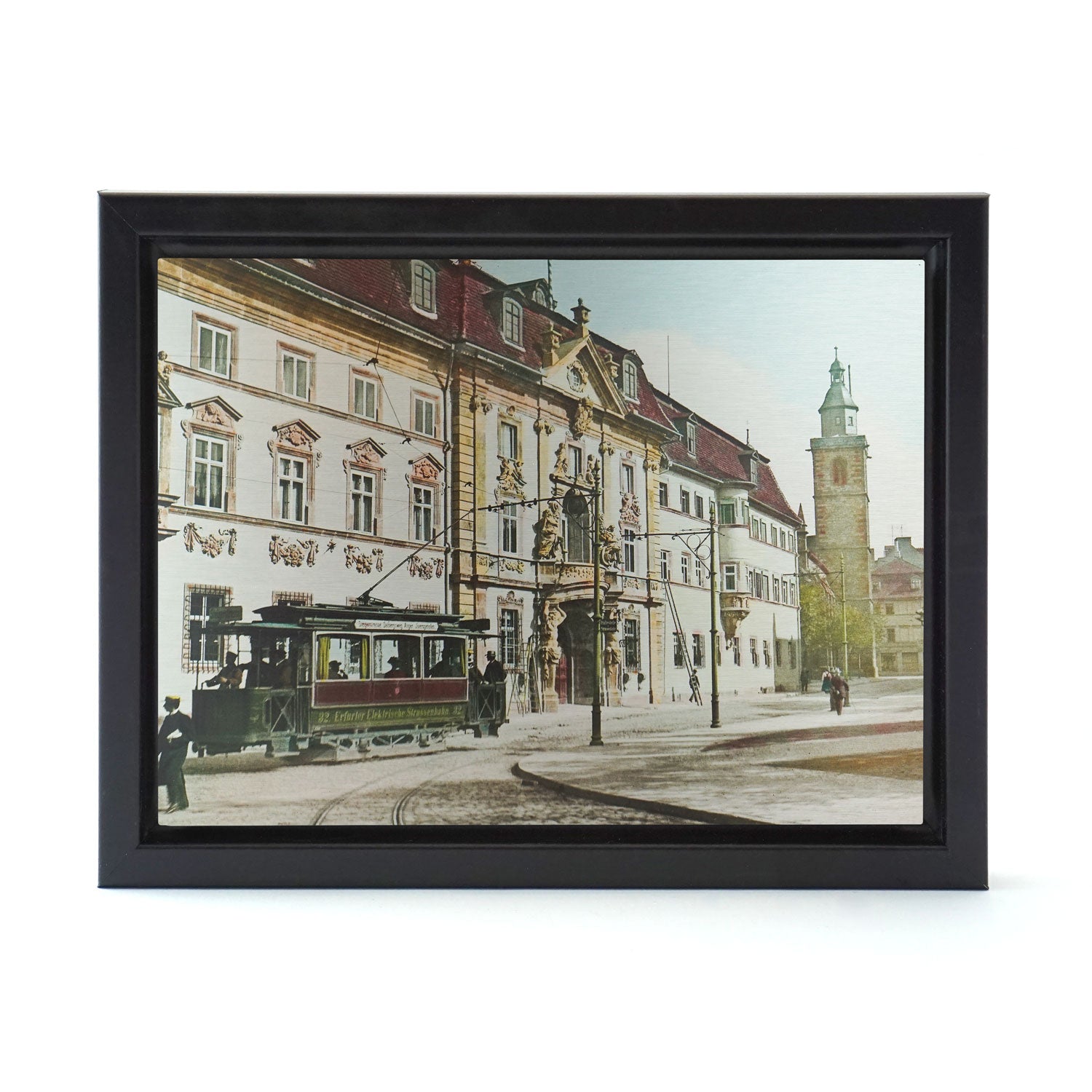 Wandbild aus Metall Historische Staatskanzlei Erfurt 30cm x 40cm in schwarzem Rahmen