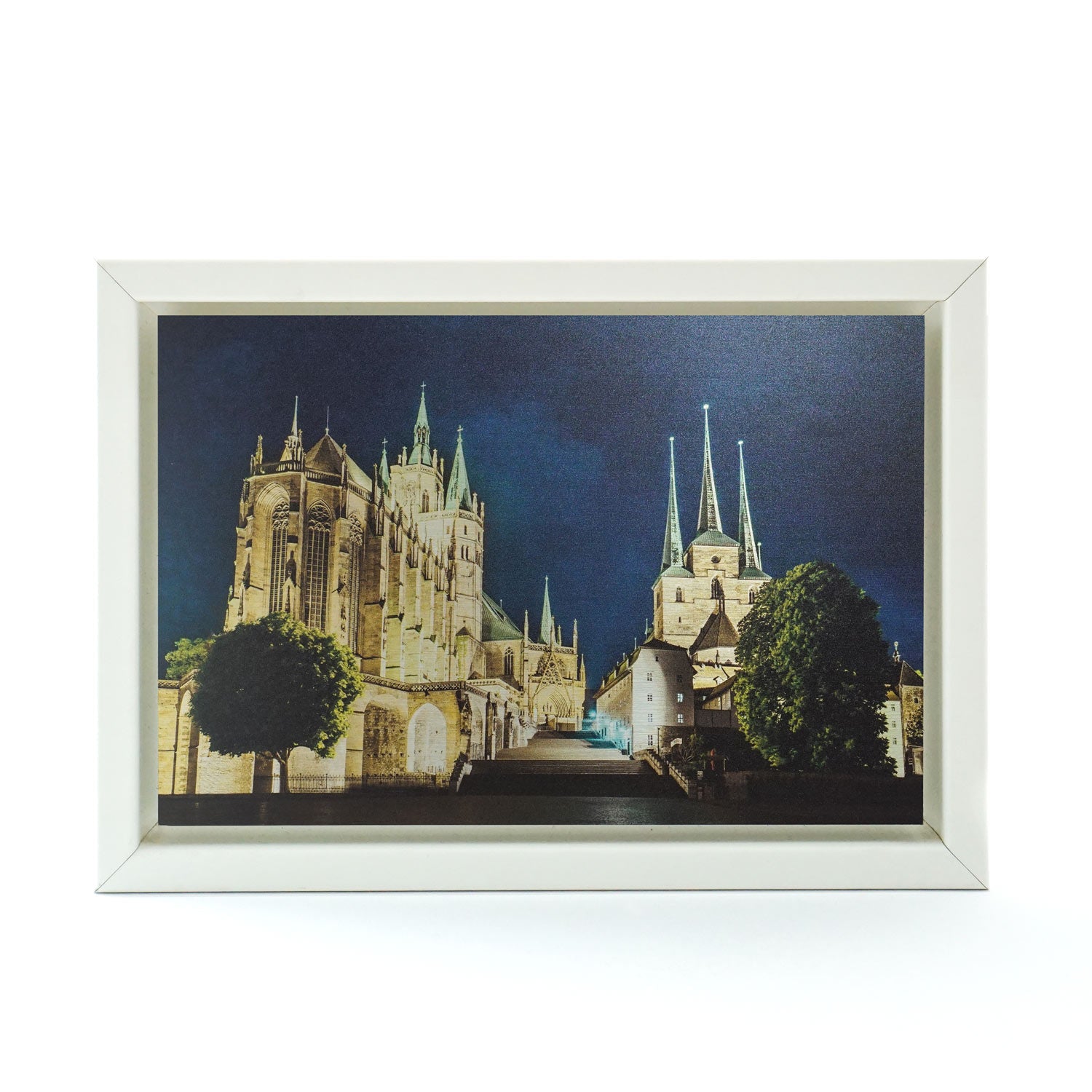 Wandbild aus Metall Dom bei Nacht 13cm x 18cm mit weißem Rahmen