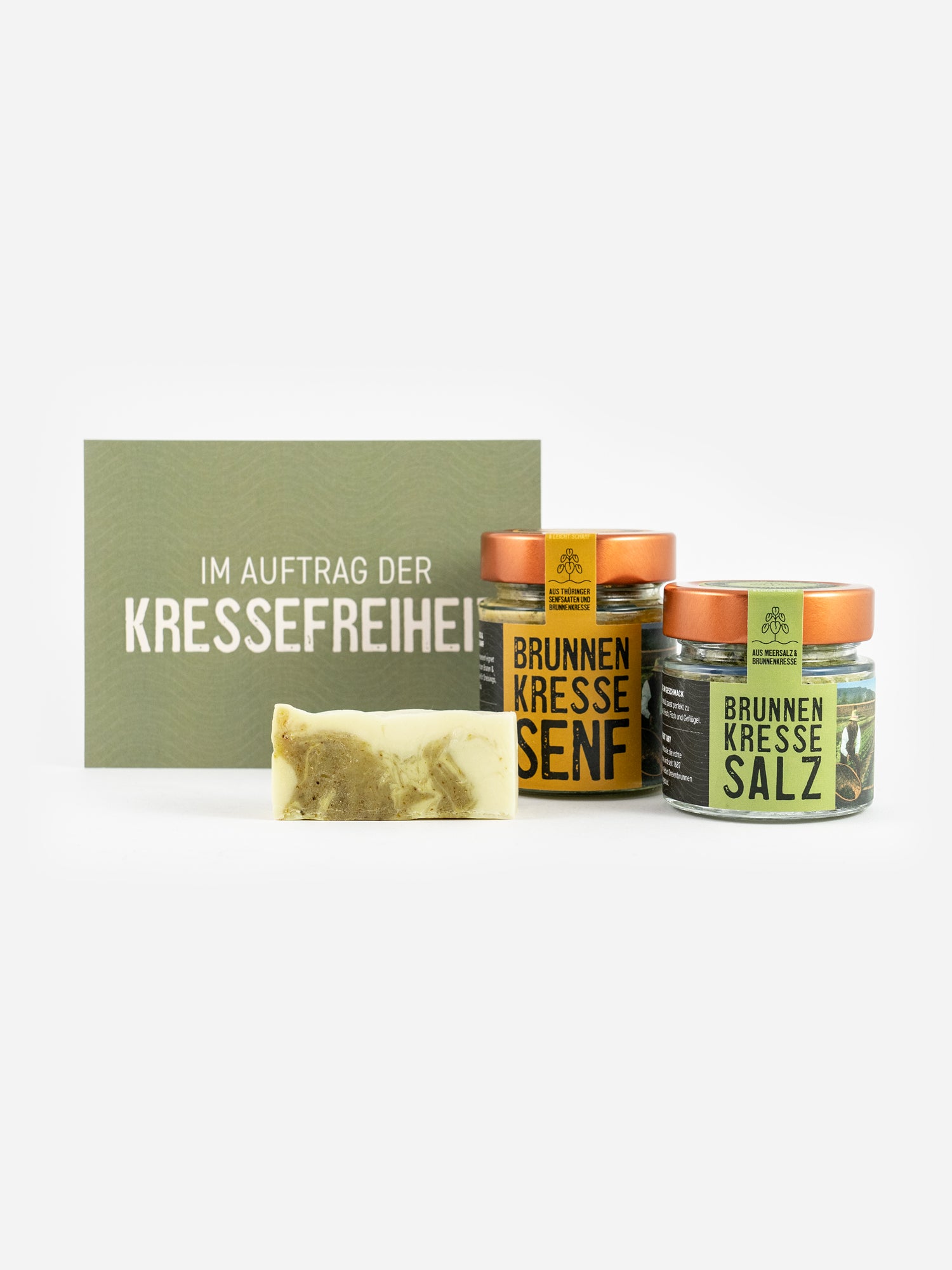 Brunnenkresse Geschenkbox - das perfekte Set mit Salz, Senf und Seife aus Erfurter Brunnenkresse