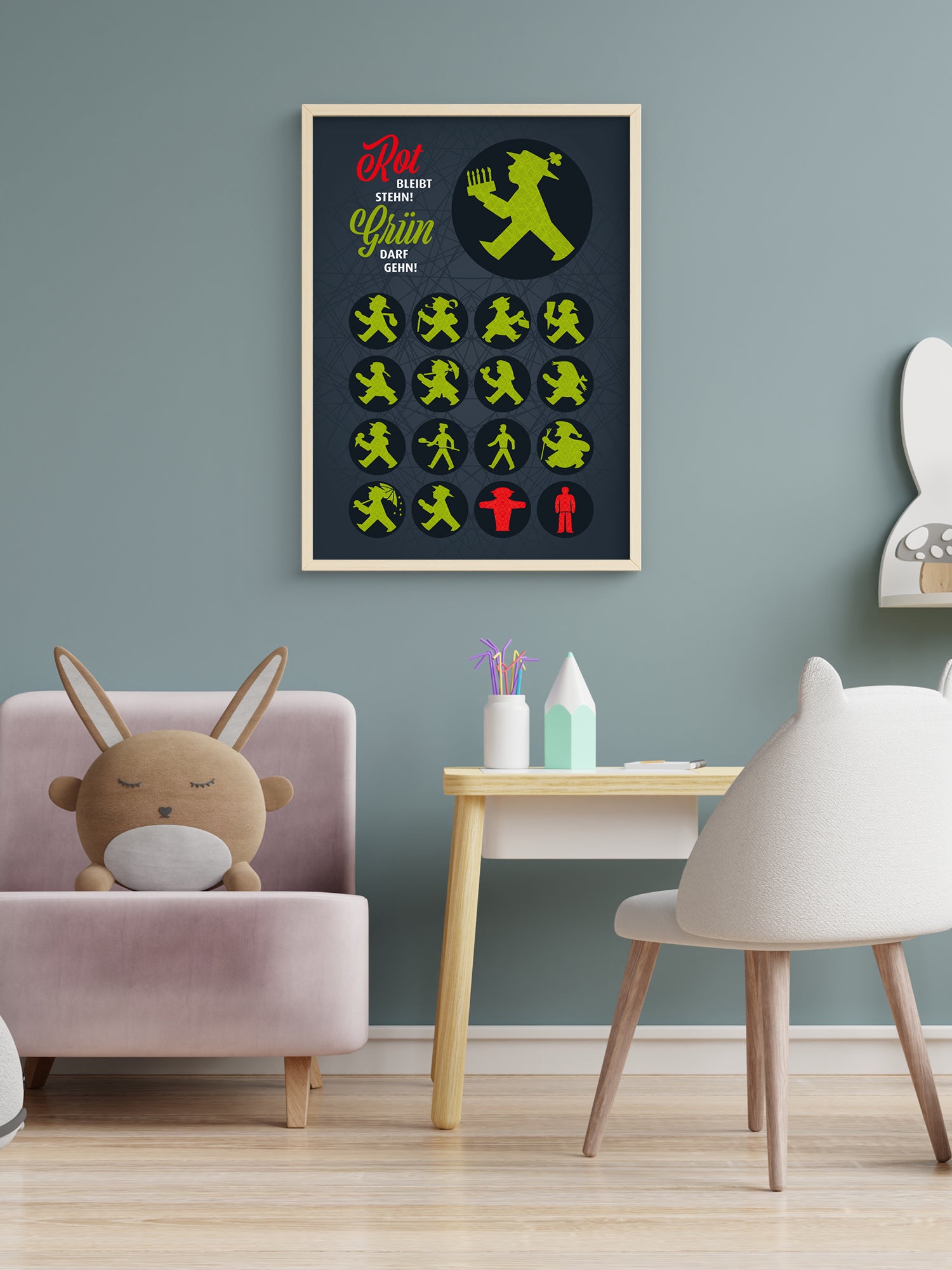 Poster Erfurter Ampelmännchen 60cm x 40cm gerahmt an der Wand hängend