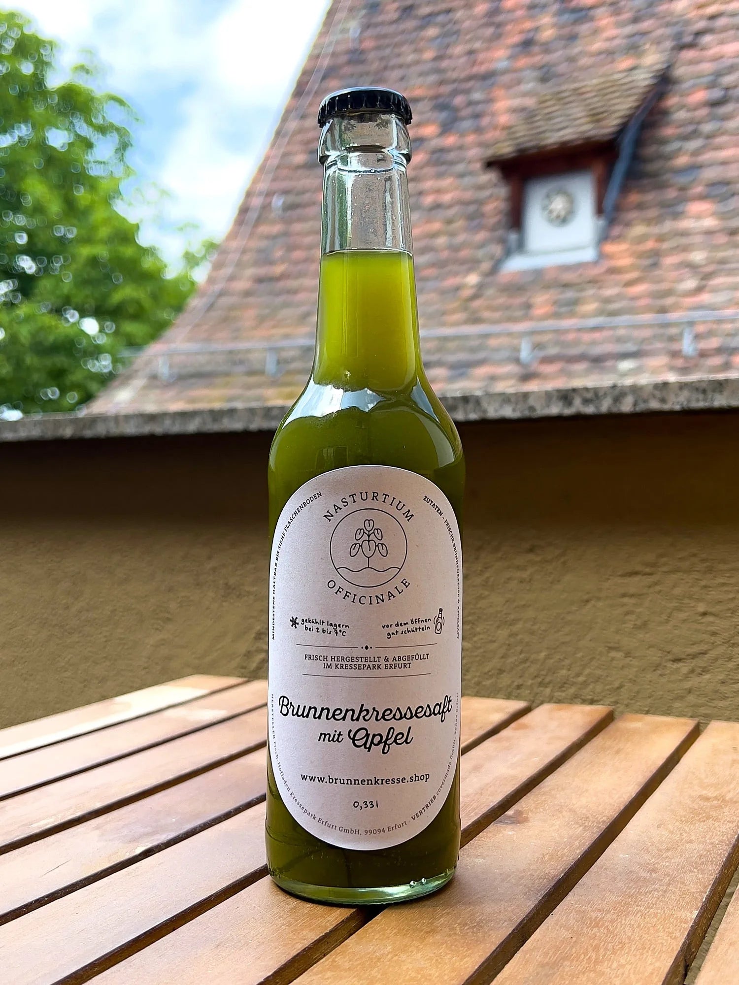 Frischer Brunnenkressesaft mit Apfel in der 0,33l Flasche
