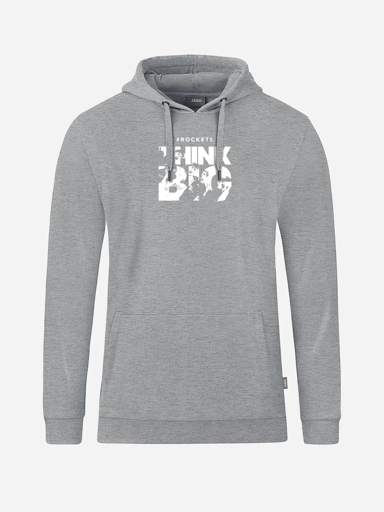 Unisex Hoodie EMOTION in hellgrau meliert mit Think Big Print der Basketball Rockets Gotha
