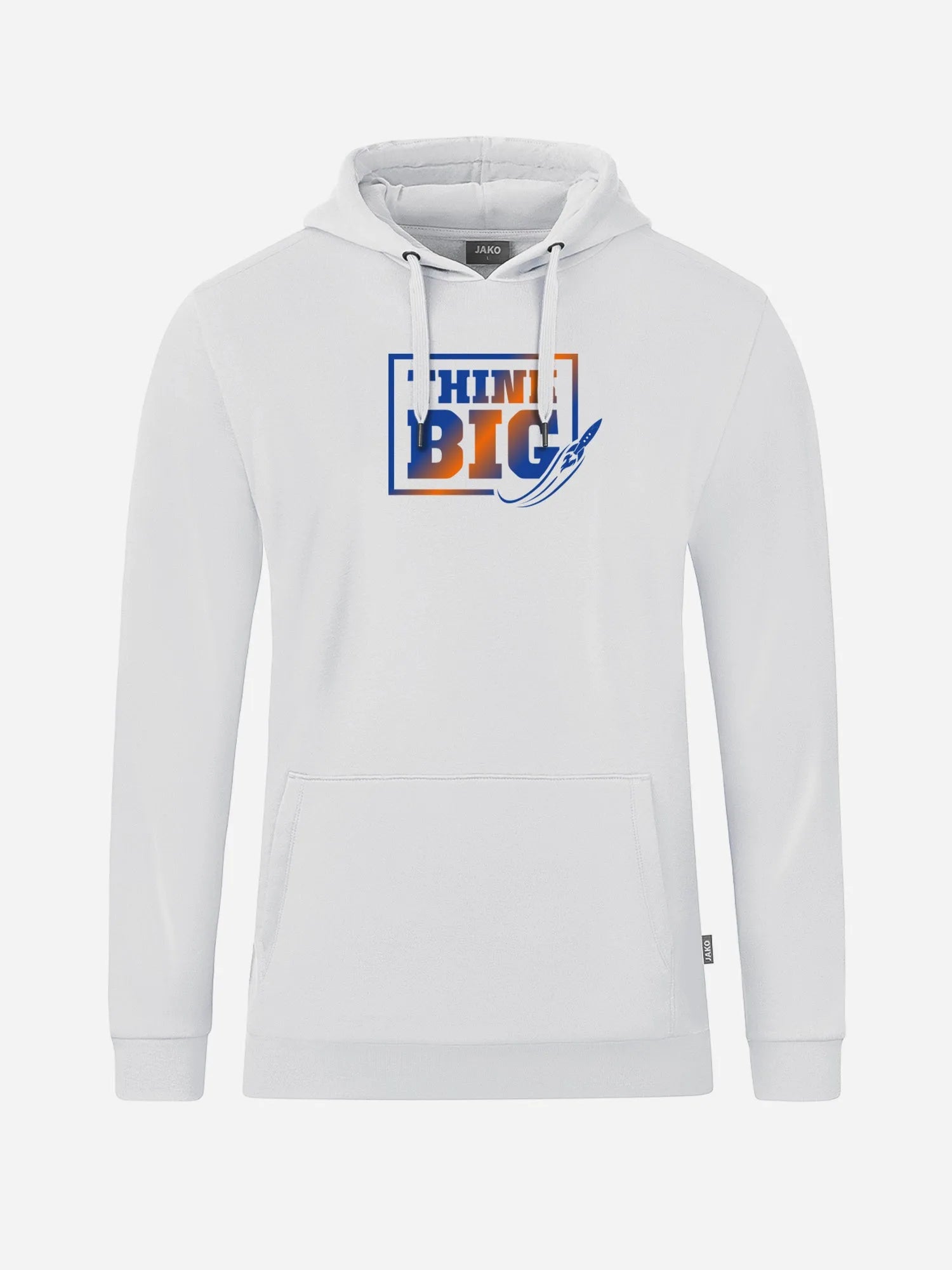 Weißer Unisex Hoodie der Basketball Rockets Gotha mit Farbverlaufsprint THINK BIG
