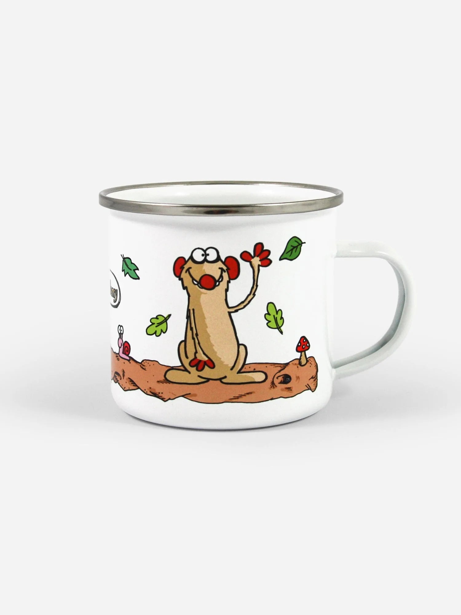 Tasse aus Emaille mit winkendem Erdmännchen Henry von Jan & Henry