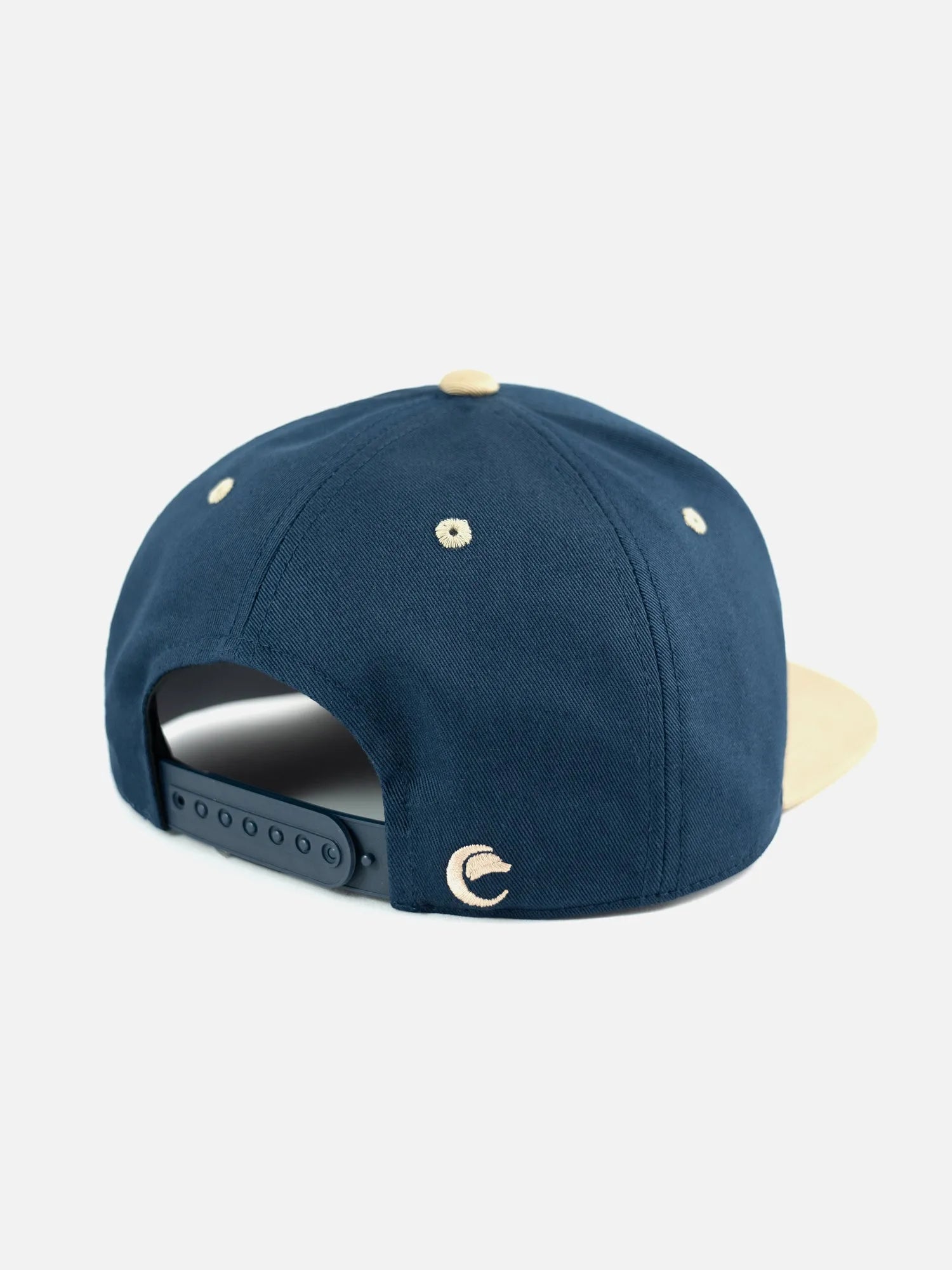 Rückseite Basecap Snapback EF in navy und sand