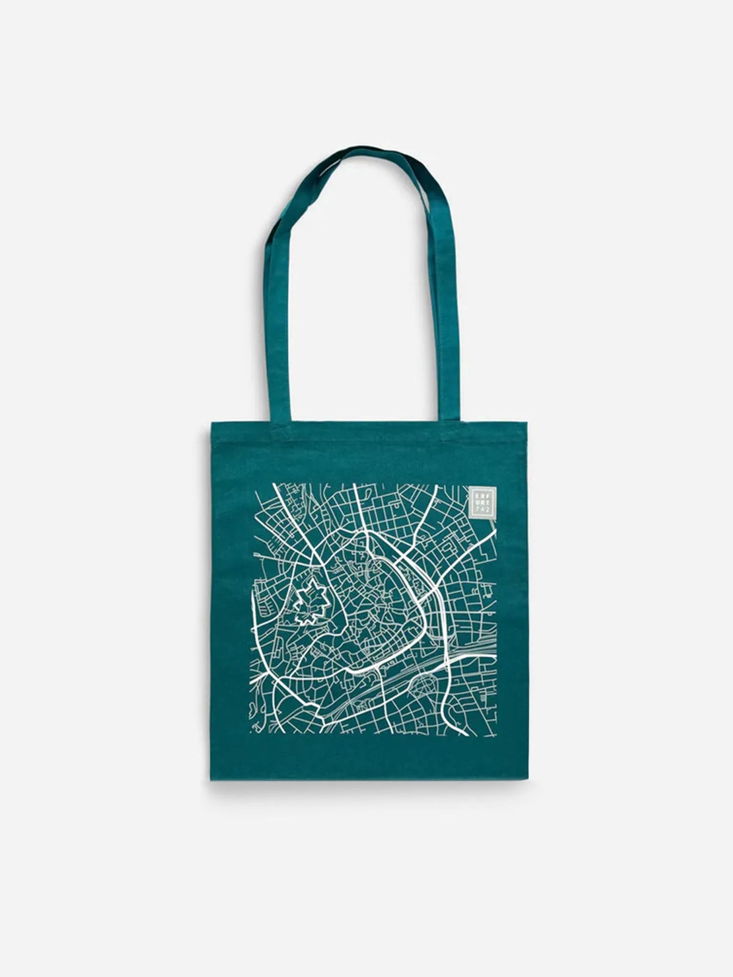 Beutel aus Baumwolle mit Stadtplan von Erfurt in petrol