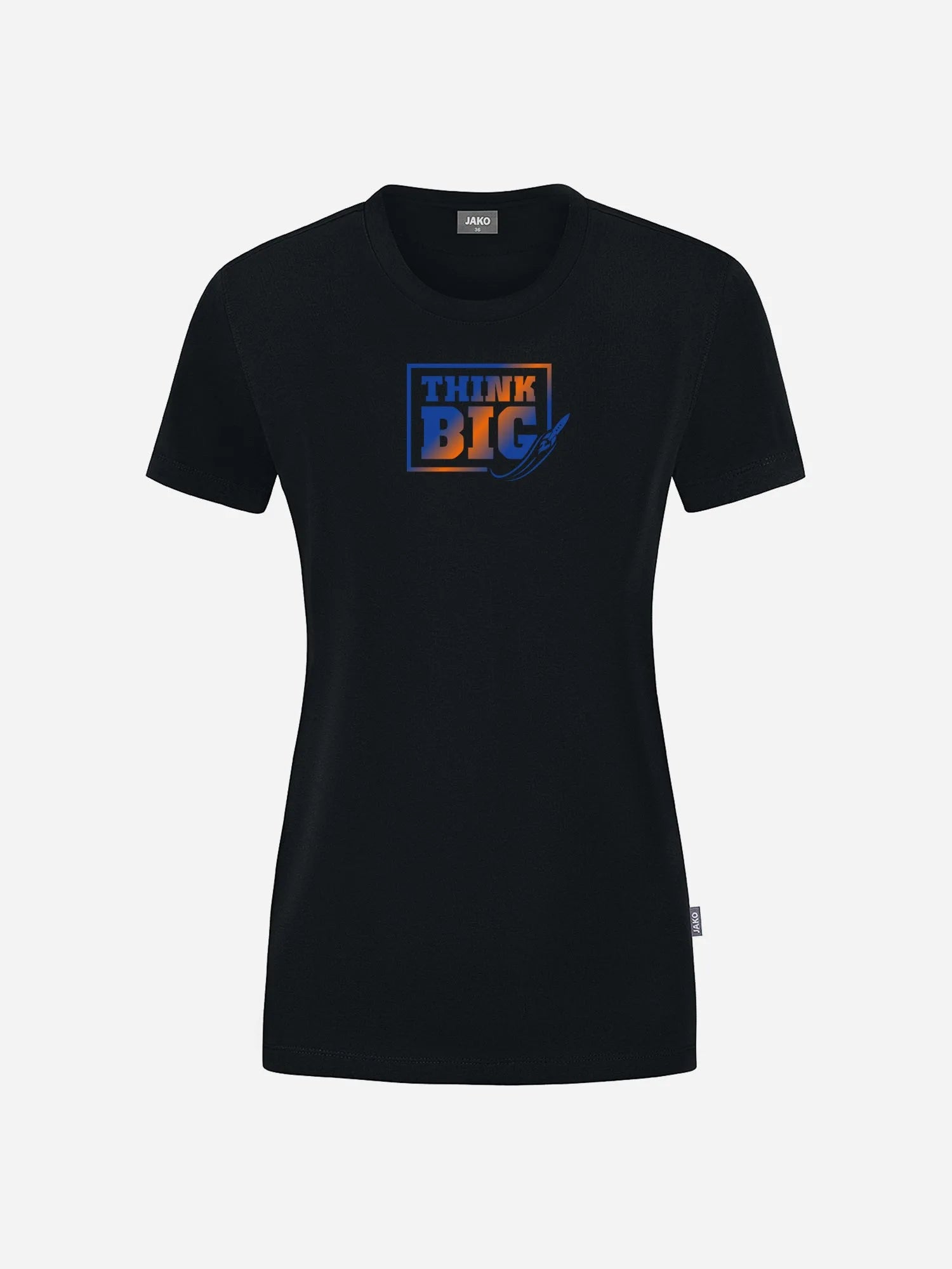 Schwarzes T-Shirt für Damen mit Farbverlaufsprint Think Big der Gotha Rockets