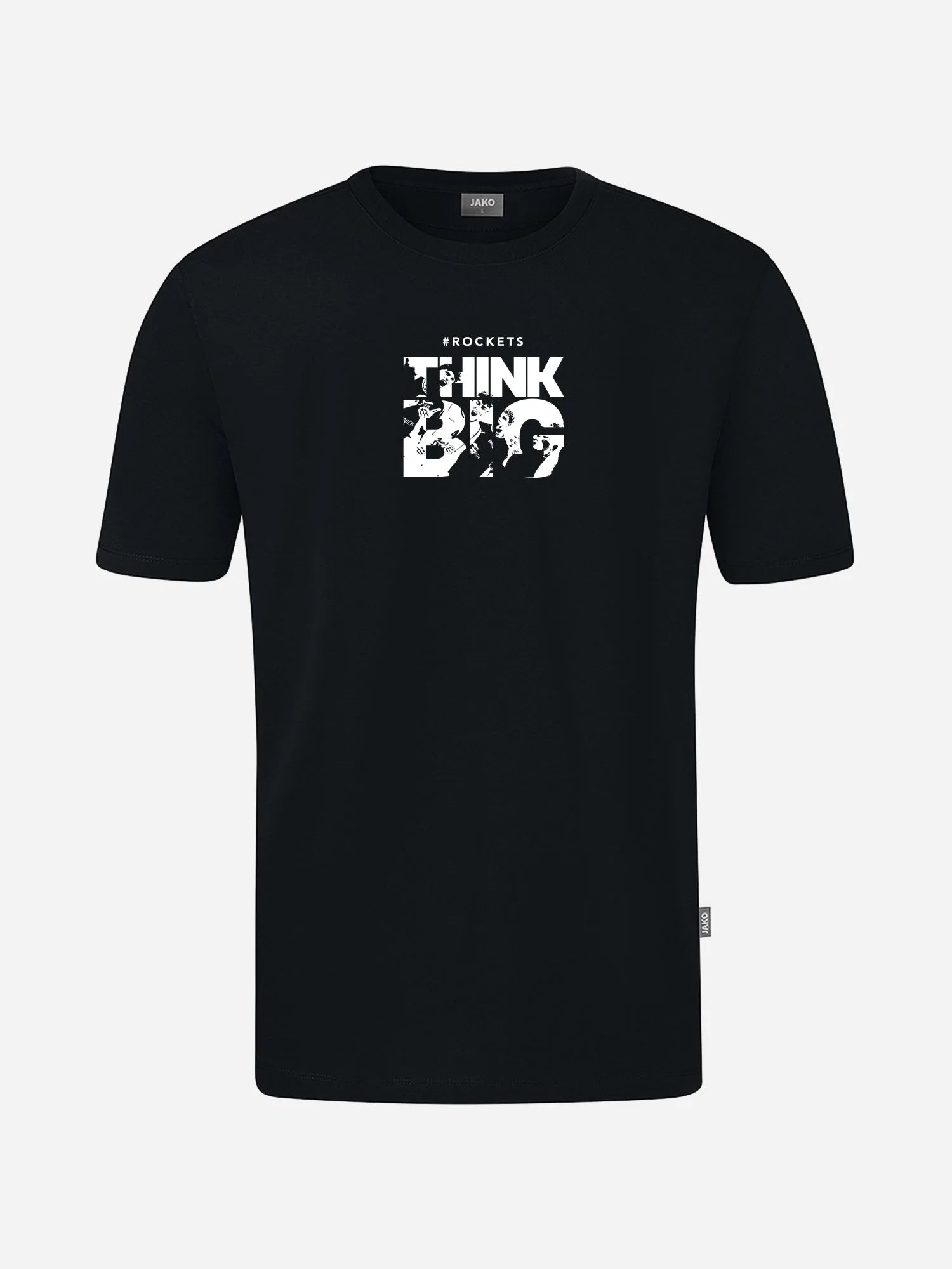 Schwarzes T-Shirt EMOTION Männer der Basketball Rockets Gotha mit weißem Think Big Print