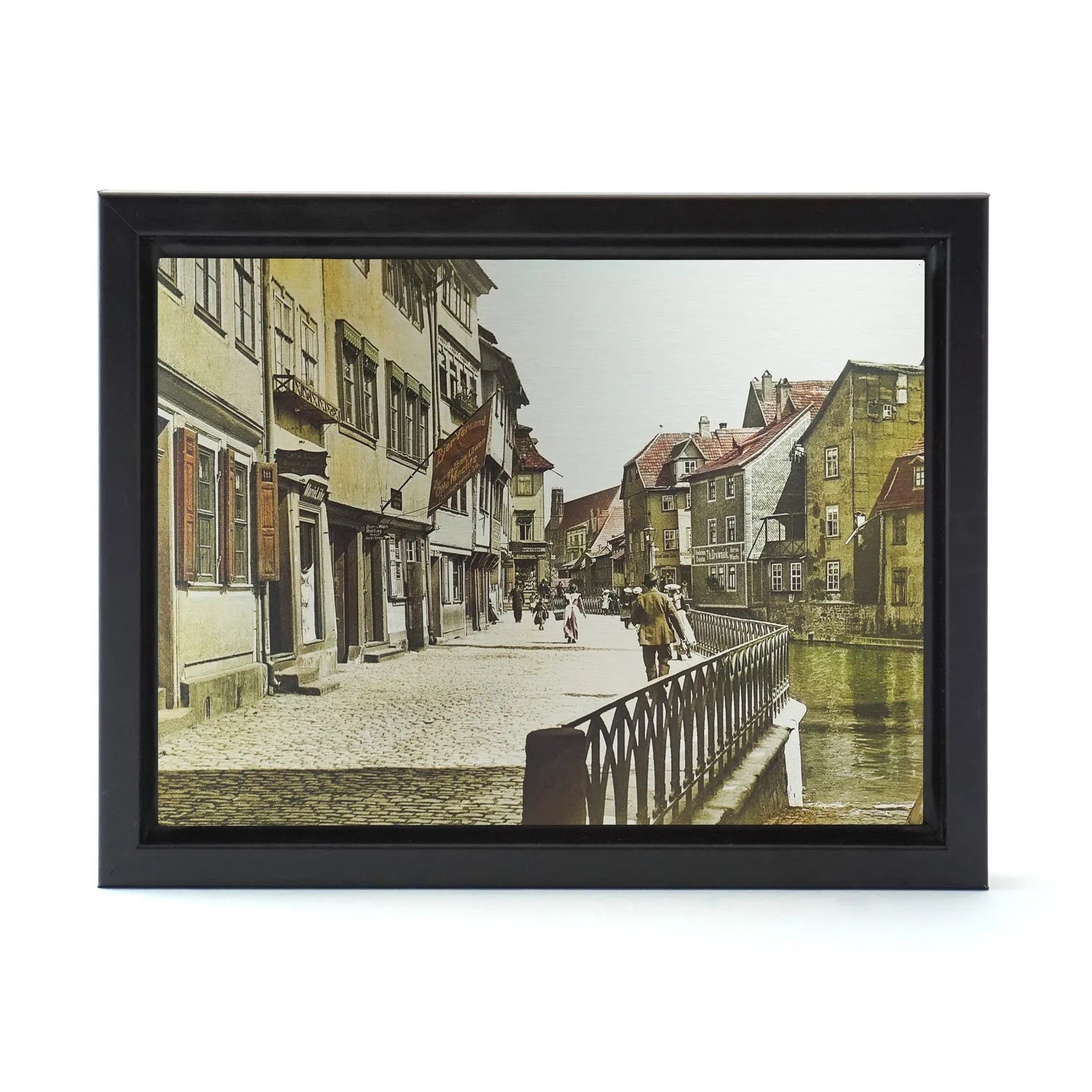 Historisches Wandbild aus Metall Fischersand Erfurt 20cm x 30 cm mit schwarzem Rahmen