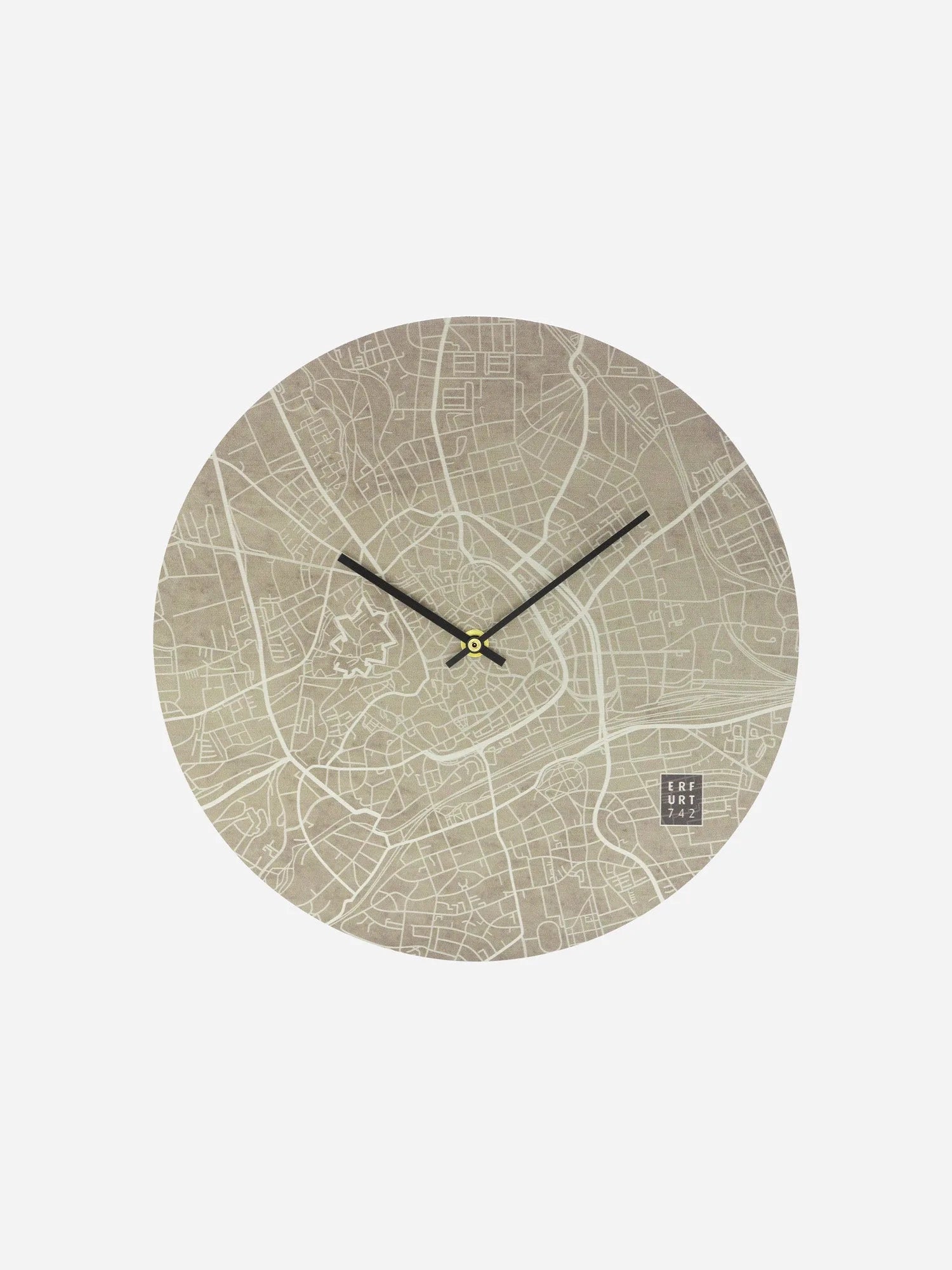 Wanduhr mit Automatik Uhrwerk Stadtplan Erfurt Beton 30 cm Nahansicht