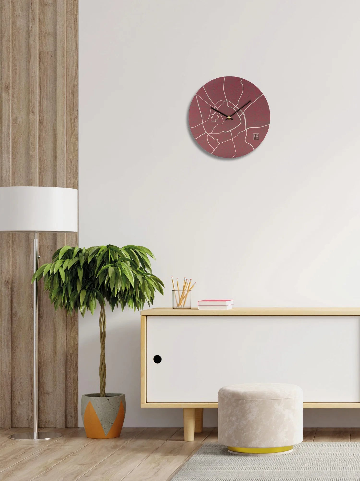 Wanduhr Erfurt Stadtplan 30 cm in Wohnzimmer