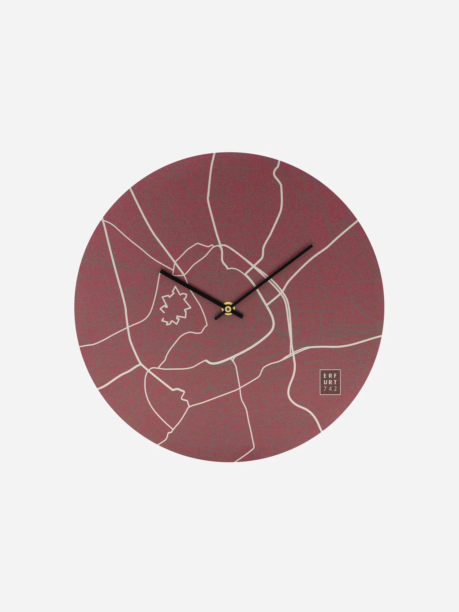 Wanduhr Erfurt Stadtplan mit Automatik Uhrwerk 30 cm Beere Nahansicht