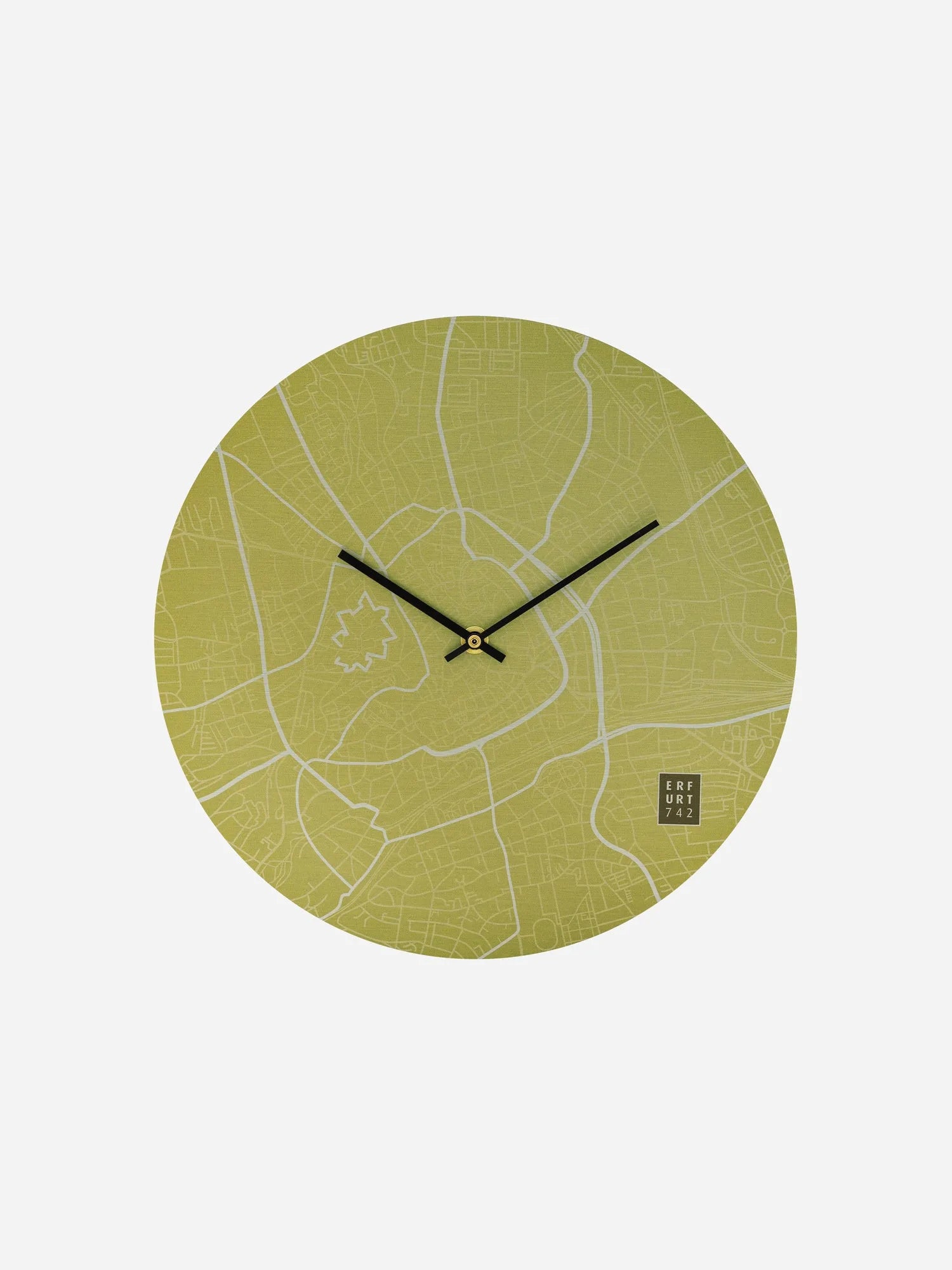 Wanduhr mit Automatik Uhrwerk Stadtplan Erfurt 30 cm Grün Nahansicht
