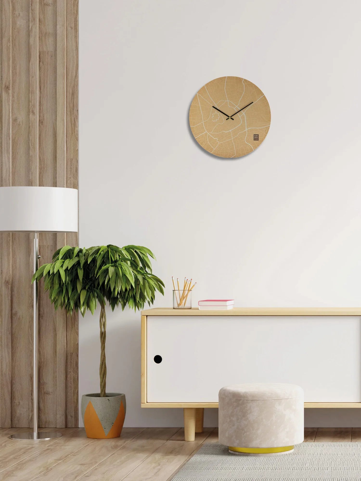 Wanduhr mit Automatik Uhrwerk Stadtplan Erfurt 30 cm Kupfer in Wohnzimmer