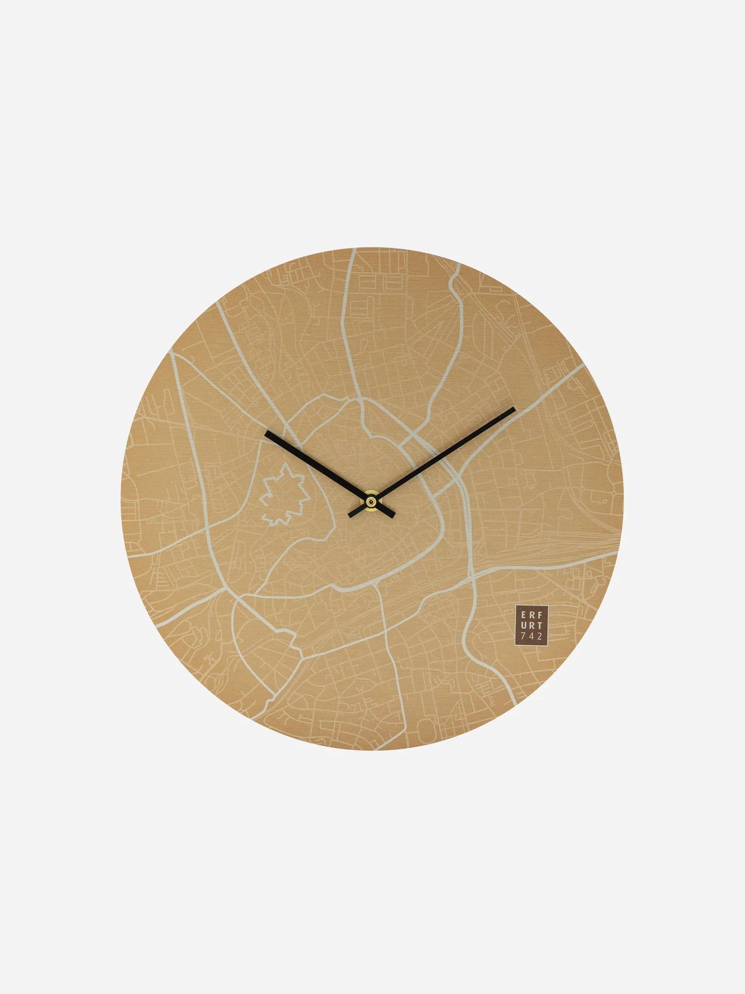 Wanduhr Erfurt Stadtplan mit Automatik Uhrwerk 30 cm Kupfer Nahansicht