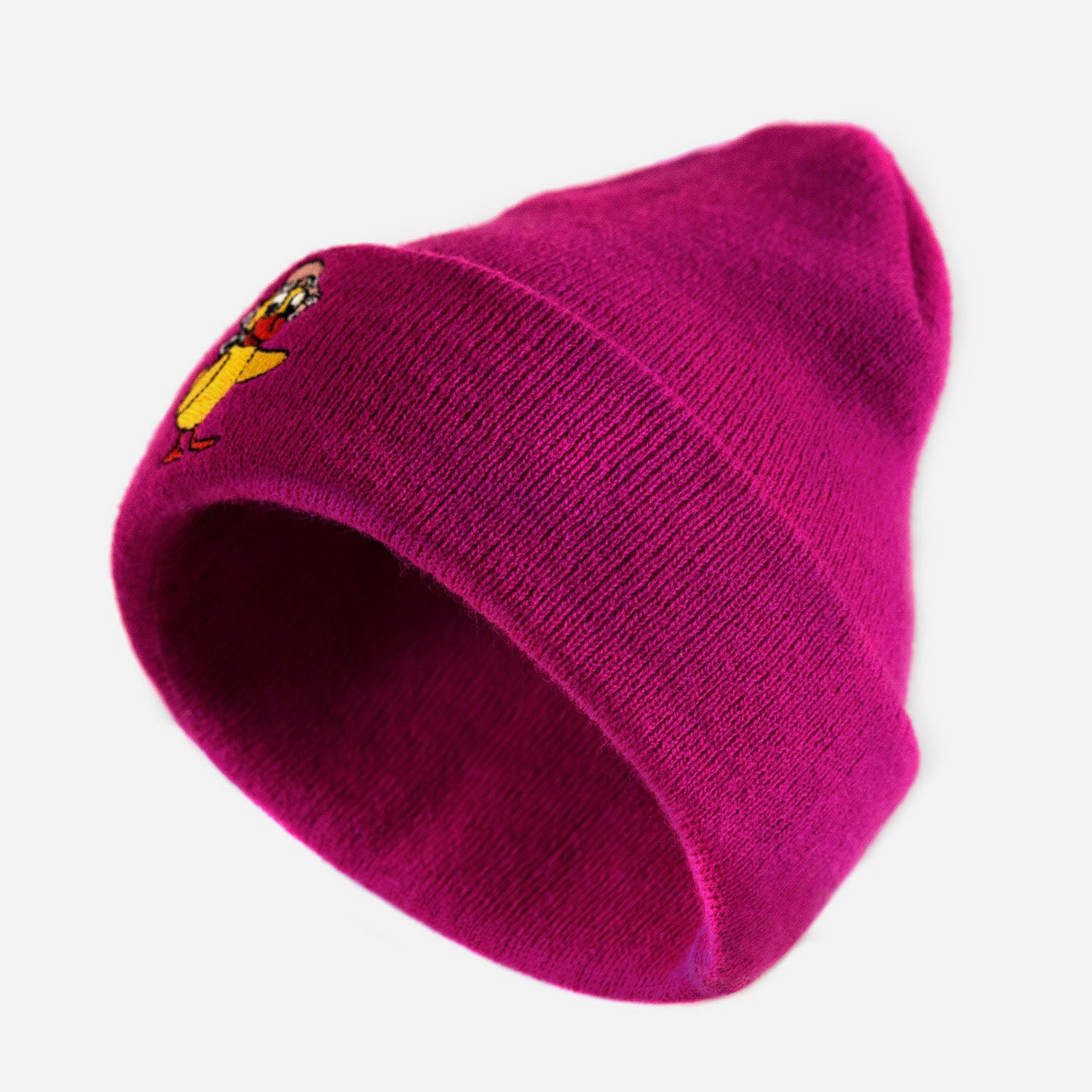 Kuschelig warmer Beanie mit Schnatterinchen in der Farbe beere/pink Seitenansicht
