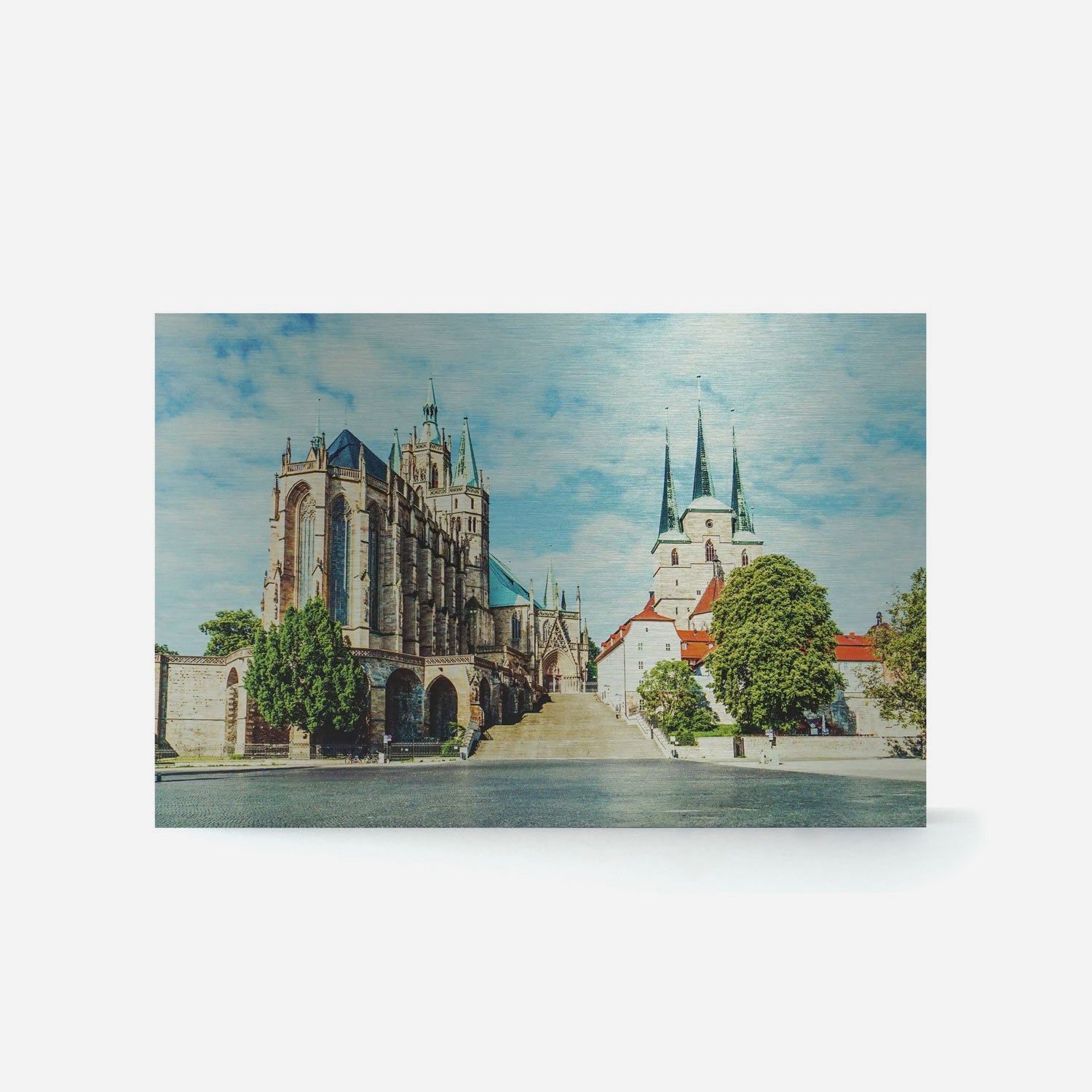 Dom und St. Severi bei Tag als metallenes Wandbild ohne Rahmen 13cm x 18cm